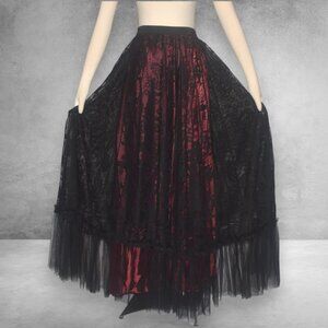 Devil Fashion Sorrowed Scarlet Maxi Skirt Black Lace Wine Lining Goth XL 2X
